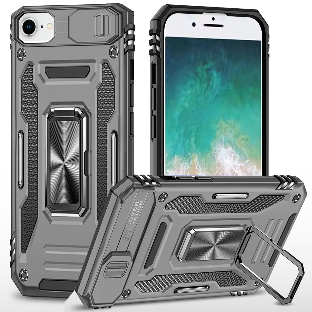 for iphone 17e / 16e / se4 utter tough metal ring movable camera window hybrid case cover grey