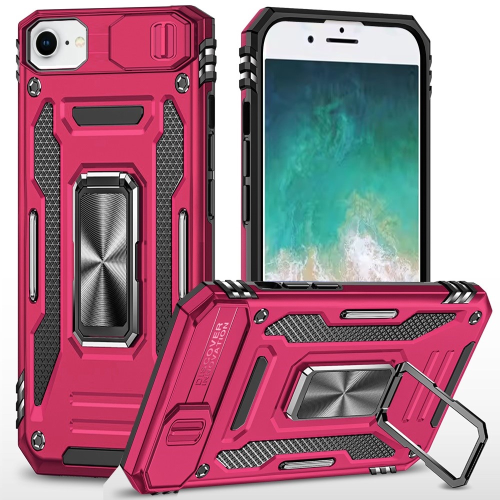for iphone 17e / 16e / se4 utter tough metal ring movable camera window hybrid case cover hot pink