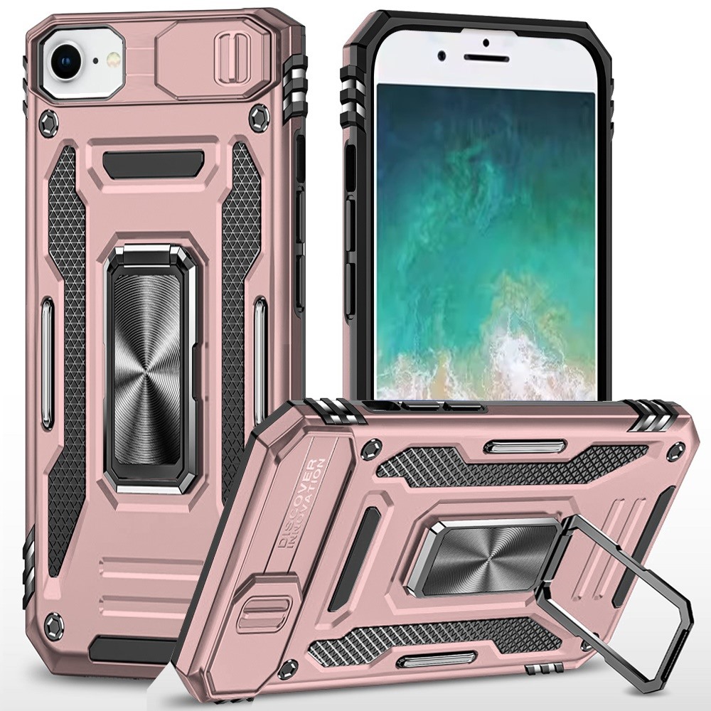 for iphone 17e / 16e / se4 utter tough metal ring movable camera window hybrid case cover rose gold
