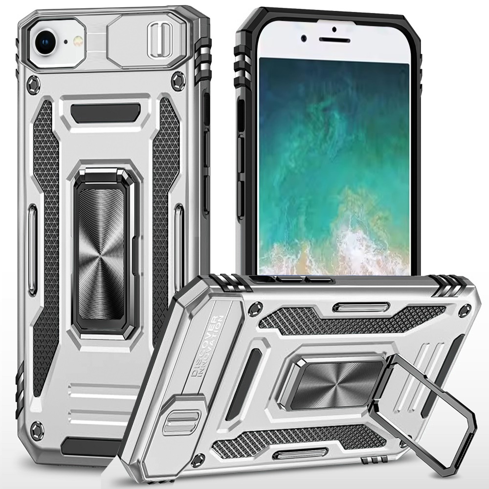 for iphone 17e / 16e / se4 utter tough metal ring movable camera window hybrid case cover silver