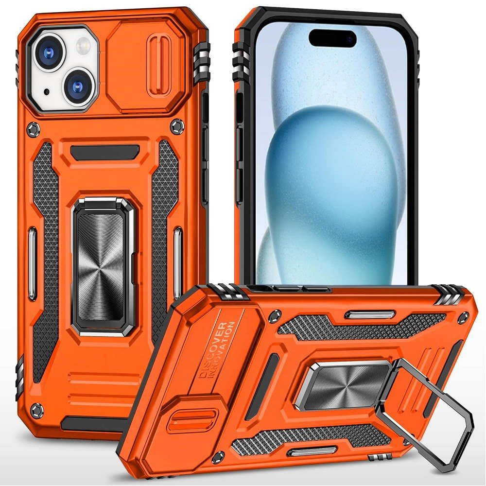 for iphone 15 utter tough metal ring movable camera window hybrid case cover cosmic orange