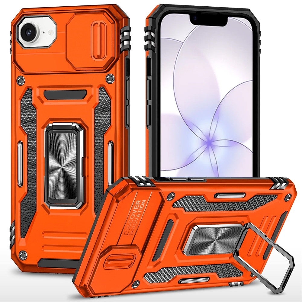for iphone 16e (e edition) / se4 (2025) utter tough metal ring movable camera window hybrid case cover cosmic orange