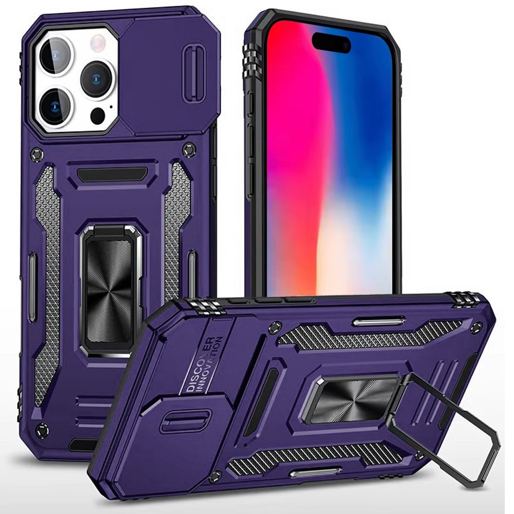 for iphone 16 pro 6.3 inch utter tough metal ring movable camera window hybrid case cover dark purple