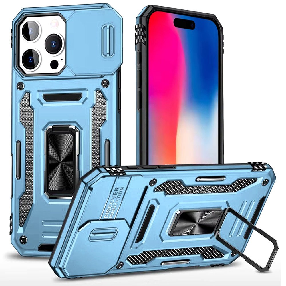 for iphone 16 pro 6.3 inch utter tough metal ring movable camera window hybrid case cover light blue
