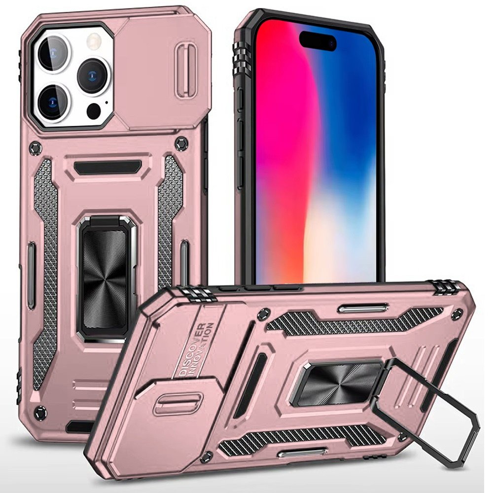 for iphone 16 pro 6.3 inch utter tough metal ring movable camera window hybrid case cover rose gold