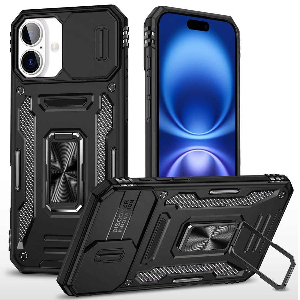 for iphone 17 utter tough metal ring movable camera window hybrid case cover black