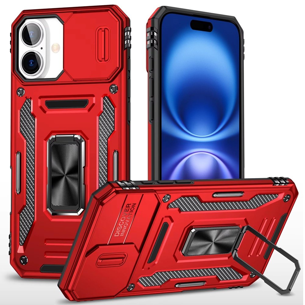 for iphone 17 utter tough metal ring movable camera window hybrid case cover red