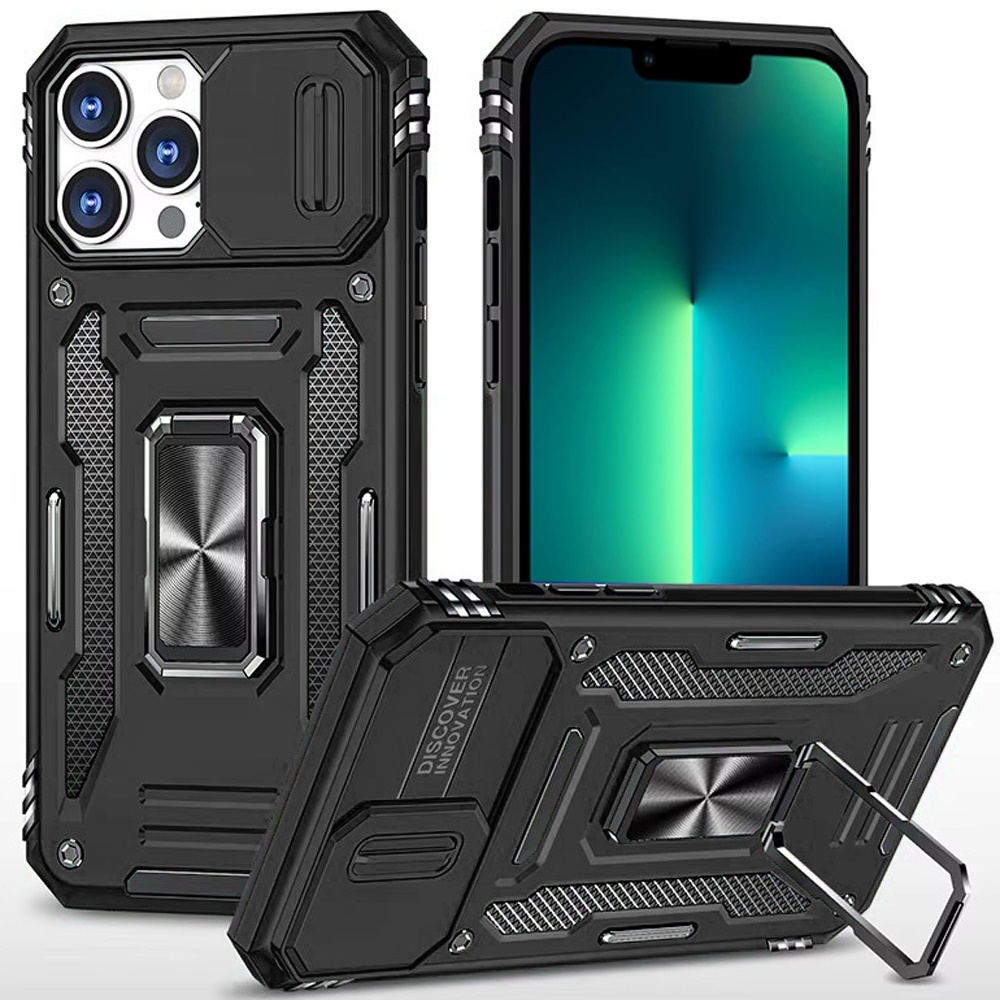 for iphone 13 pro utter tough metal ring movable camera window hybrid case cover black