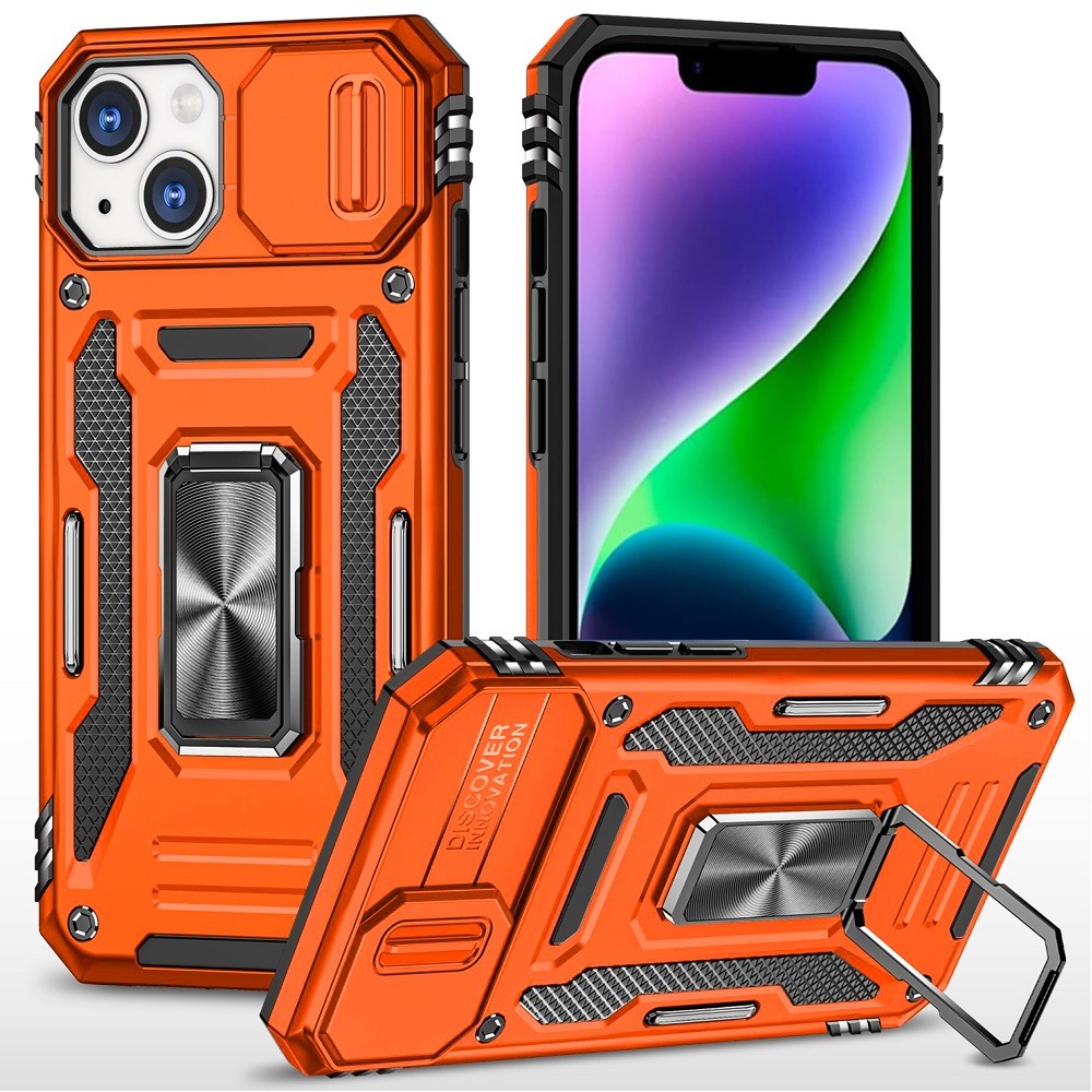 for iphone 13/14 utter tough metal ring movable camera window hybrid case cover cosmic orange