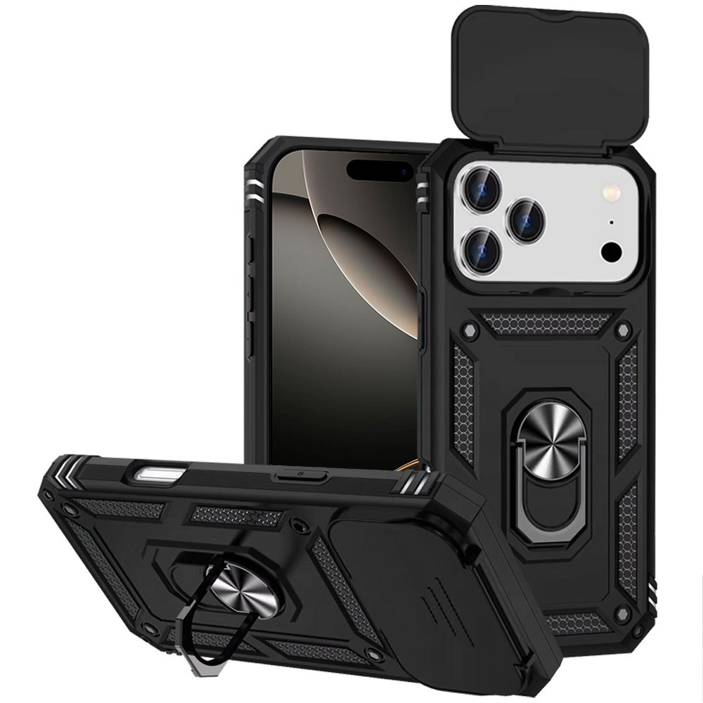 for iphone 17 pro max well protective magentic ring stand camera protective cover case black