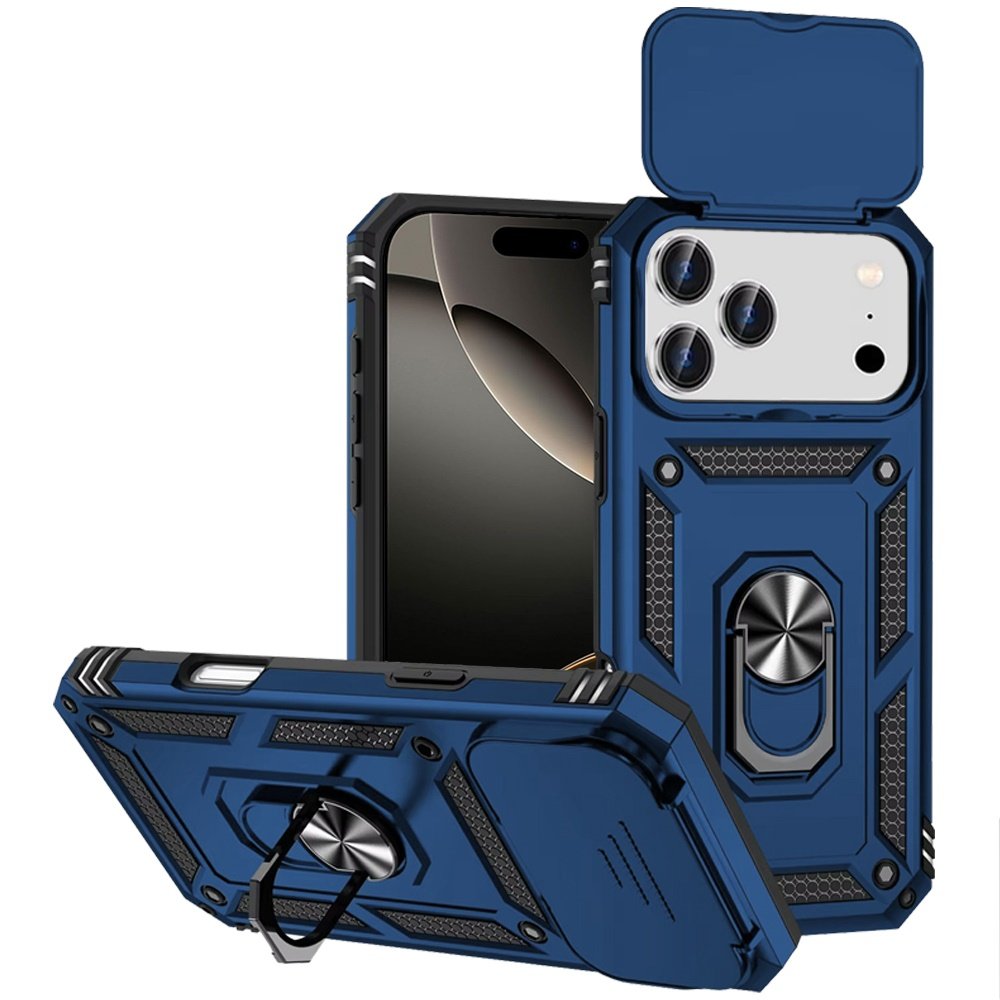 for iphone 17 pro max well protective magentic ring stand camera protective cover case blue
