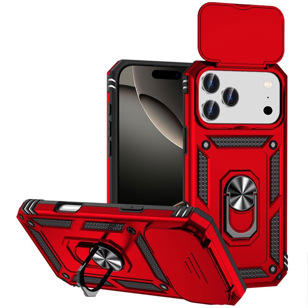 for iphone 17 pro max well protective magentic ring stand camera protective cover case red