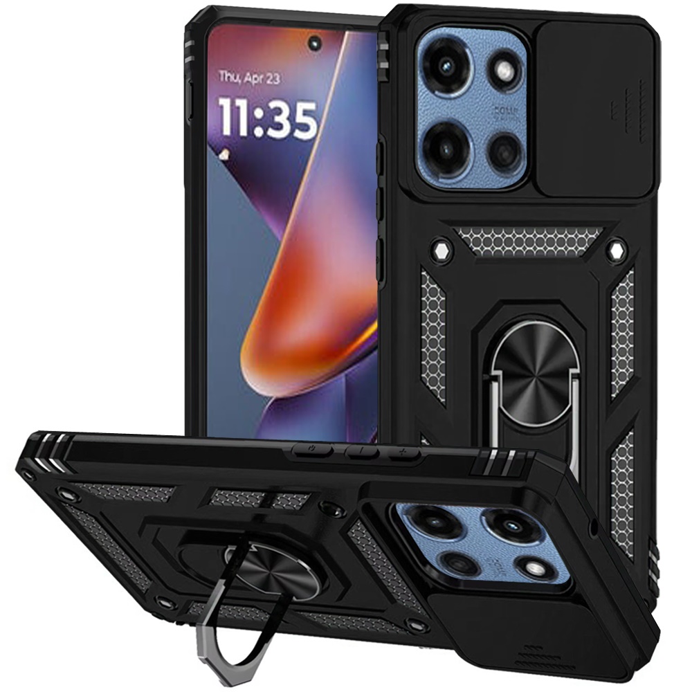 for moto g 5g 2025/2026 g play 2026 well protective magentic ring stand camera protective cover case black