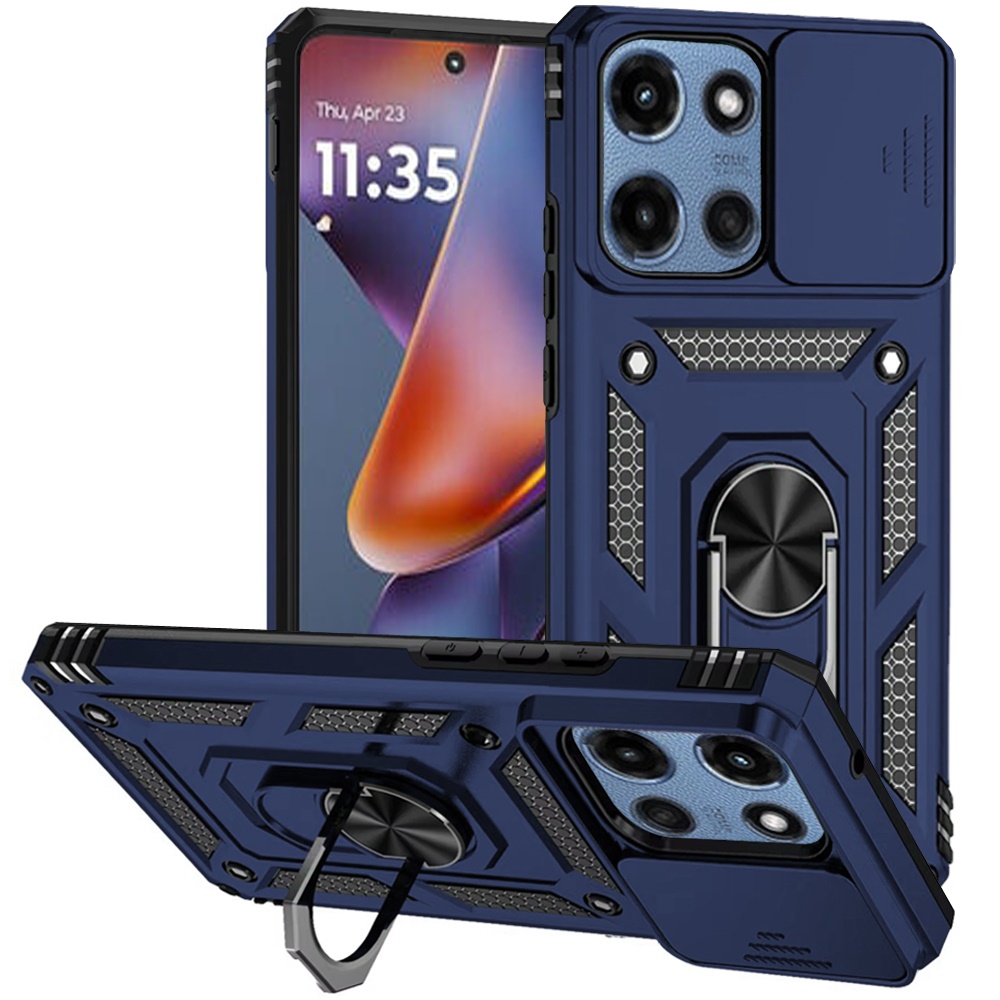 for moto g 5g 2025/2026 g play 2026 well protective magentic ring stand camera protective cover case blue