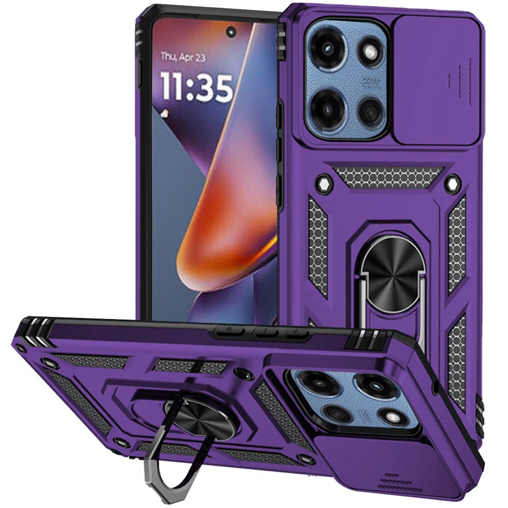 for moto g 5g 2025/2026 g play 2026 well protective magentic ring stand camera protective cover case dark purple
