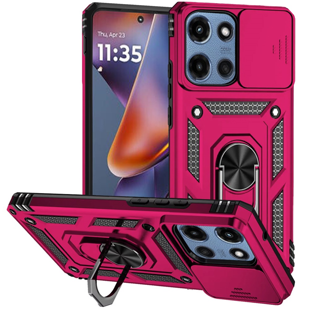 for moto g 5g 2025/2026 g play 2026 well protective magentic ring stand camera protective cover case hot pink