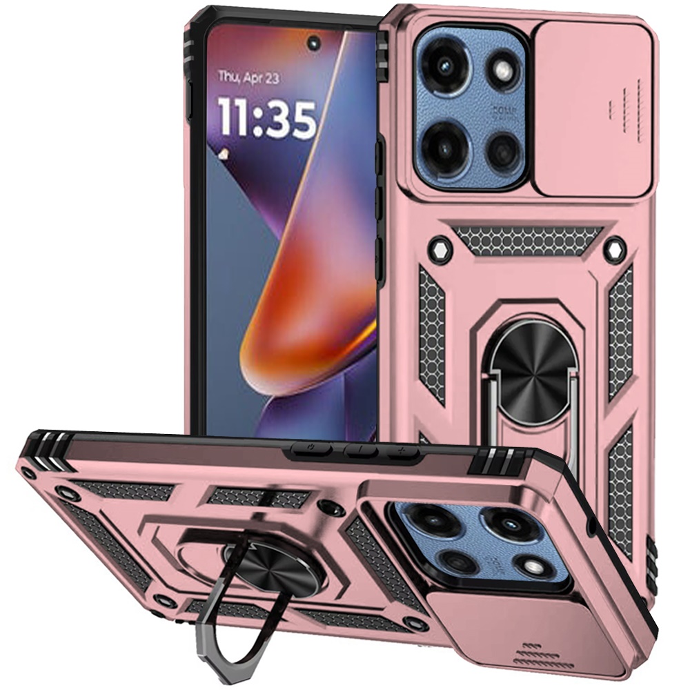 for moto g 5g 2025/2026 g play 2026 well protective magentic ring stand camera protective cover case rose gold