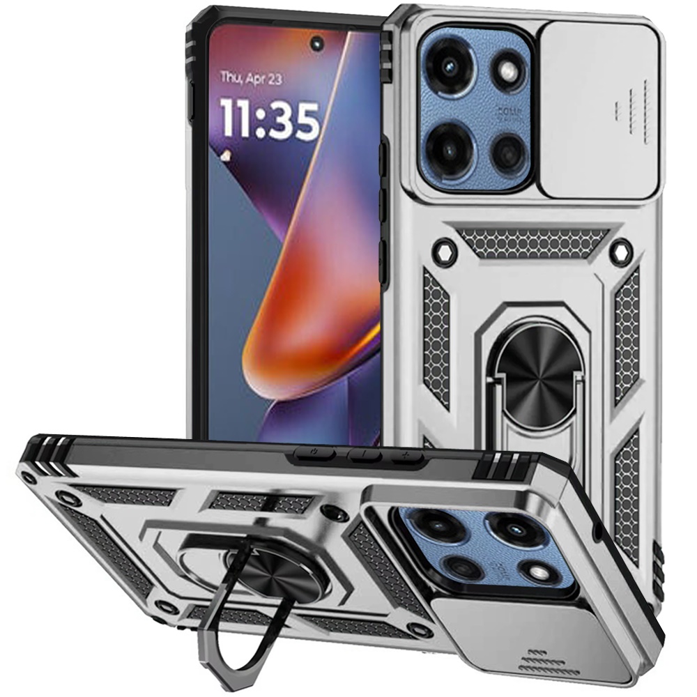 for moto g 5g 2025/2026 g play 2026 well protective magentic ring stand camera protective cover case silver