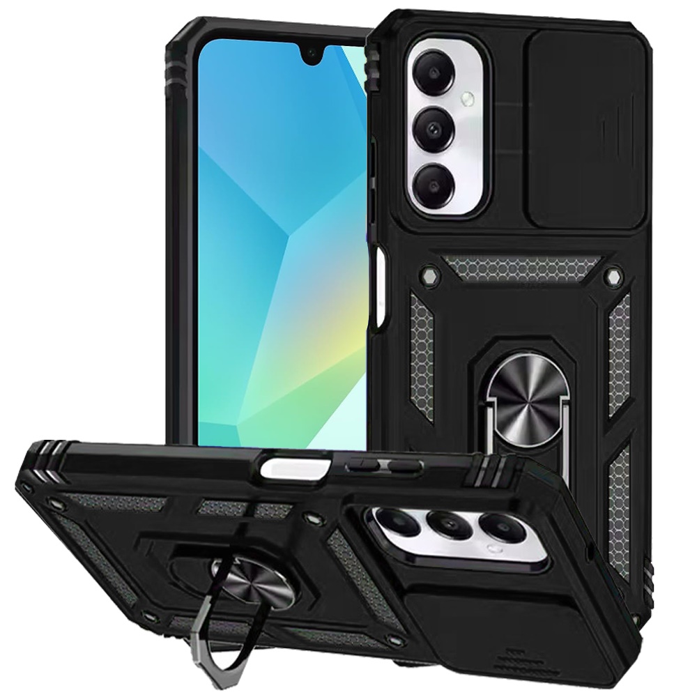 for samsung a16 5g well protective magentic ring stand camera protective cover case black