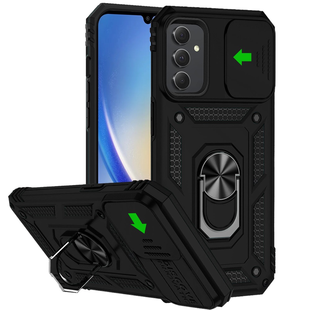 for samsung a15 5g well protective magentic ring stand camera protective cover case black
