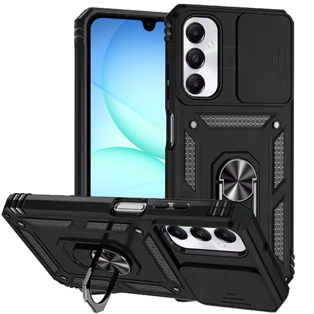 for samsung a17 5g well protective magentic ring stand camera protective cover case black