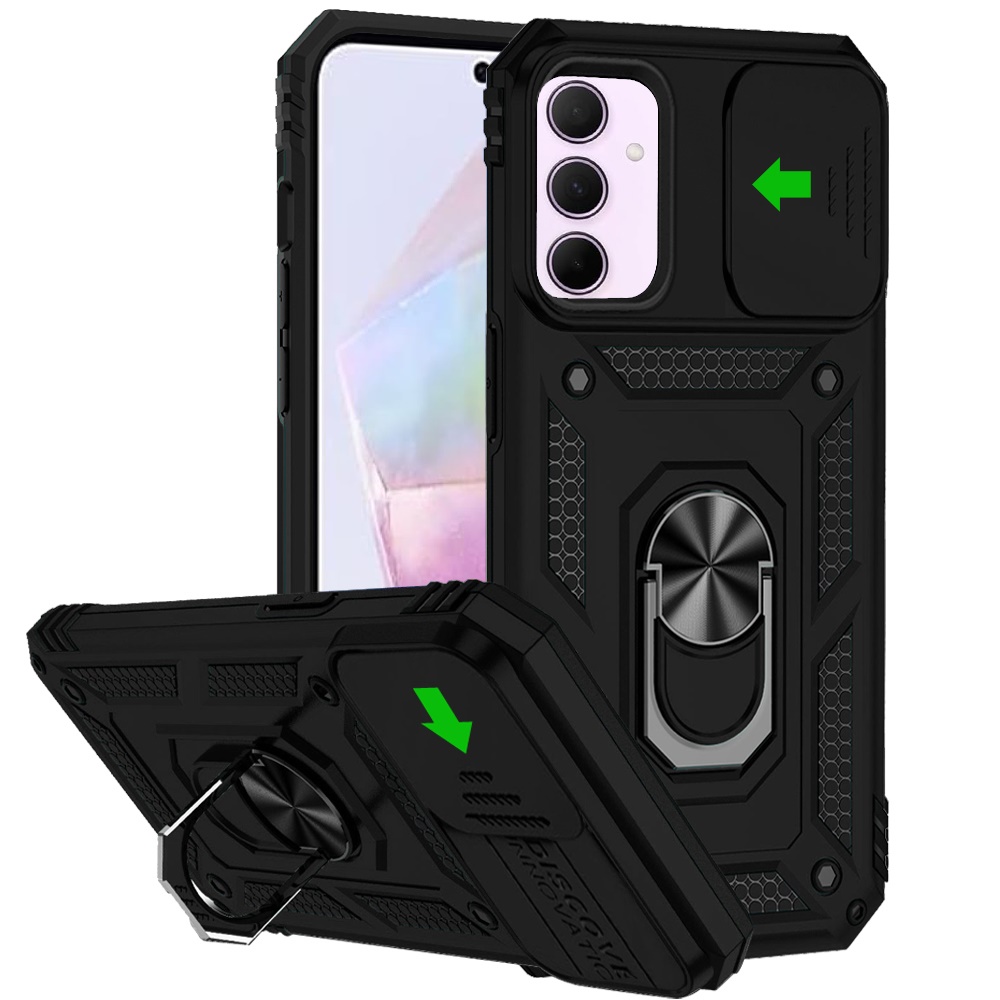 for samsung galaxy a36 / a56 well protective magentic ring stand camera protective cover case black
