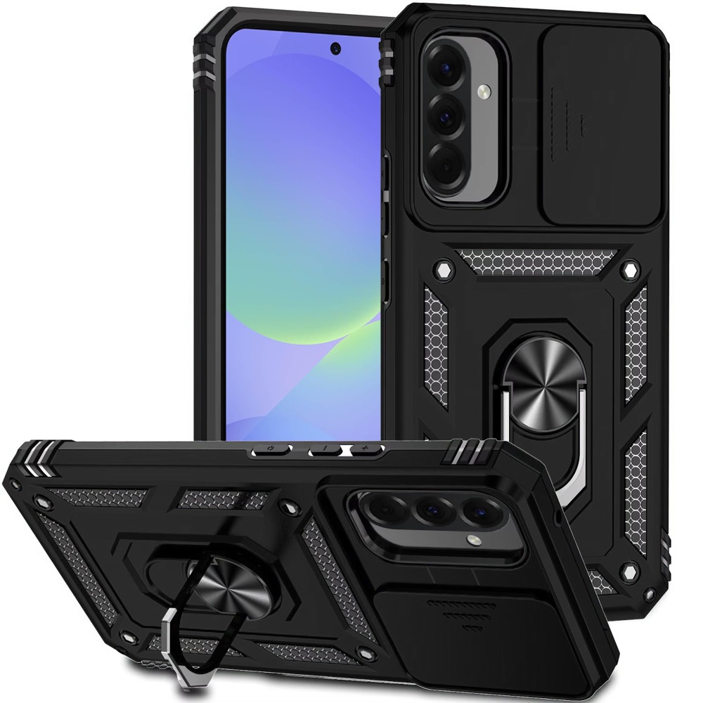 for samsung galaxy a37 well protective magentic ring stand camera protective cover case black