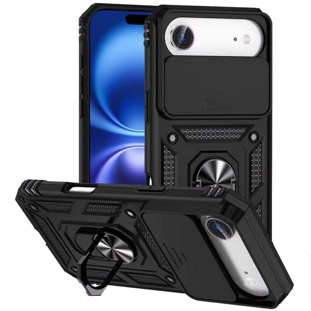 for iphone 17 air well protective magentic ring stand camera protective cover case black