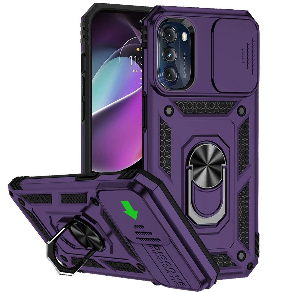 for iphone 13 pro max well protective magentic ring stand camera protective cover case purple