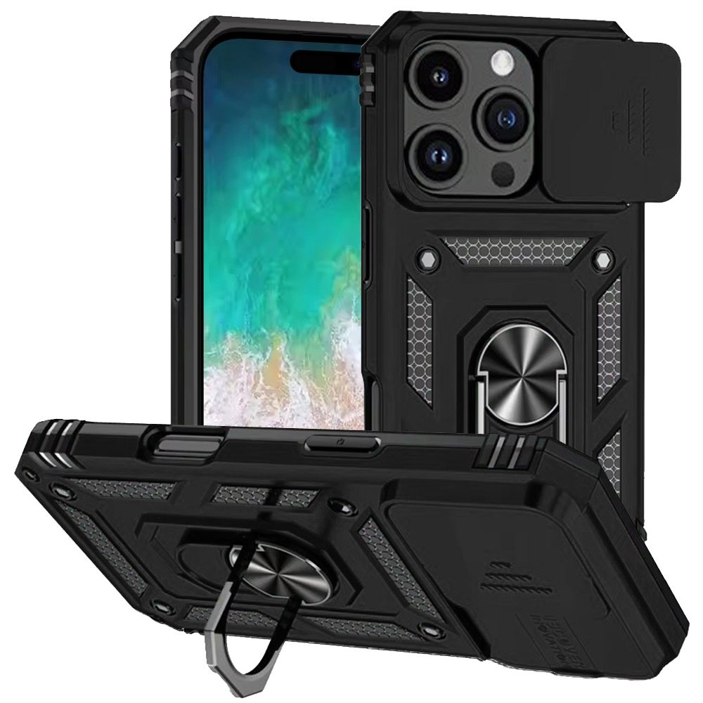 for iphone 16 pro max 6.9 inch well protective magentic ring stand camera protective cover case black