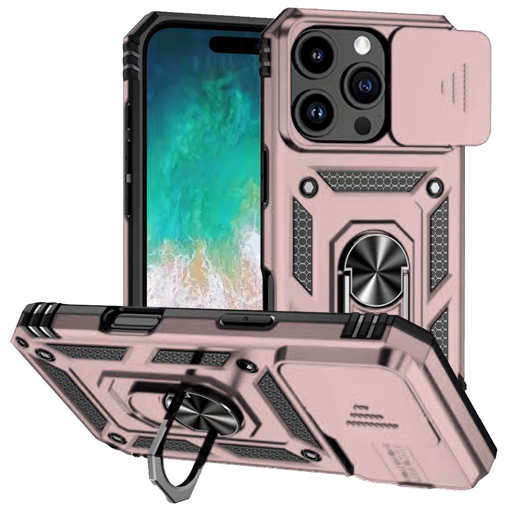for iphone 16 pro max 6.9 inch well protective magentic ring stand camera protective cover case rose gold