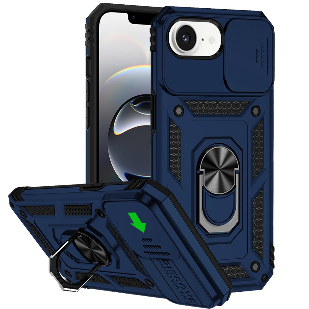 for iphone 17e / 16e / se4 well protective magentic ring stand camera protective cover case blue
