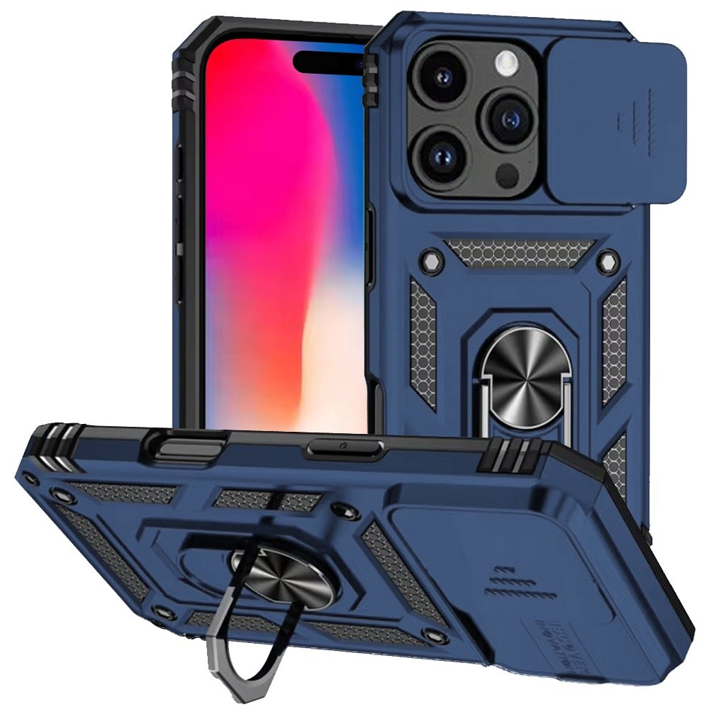 for iphone 16 pro 6.3 inch well protective magentic ring stand camera protective cover case blue