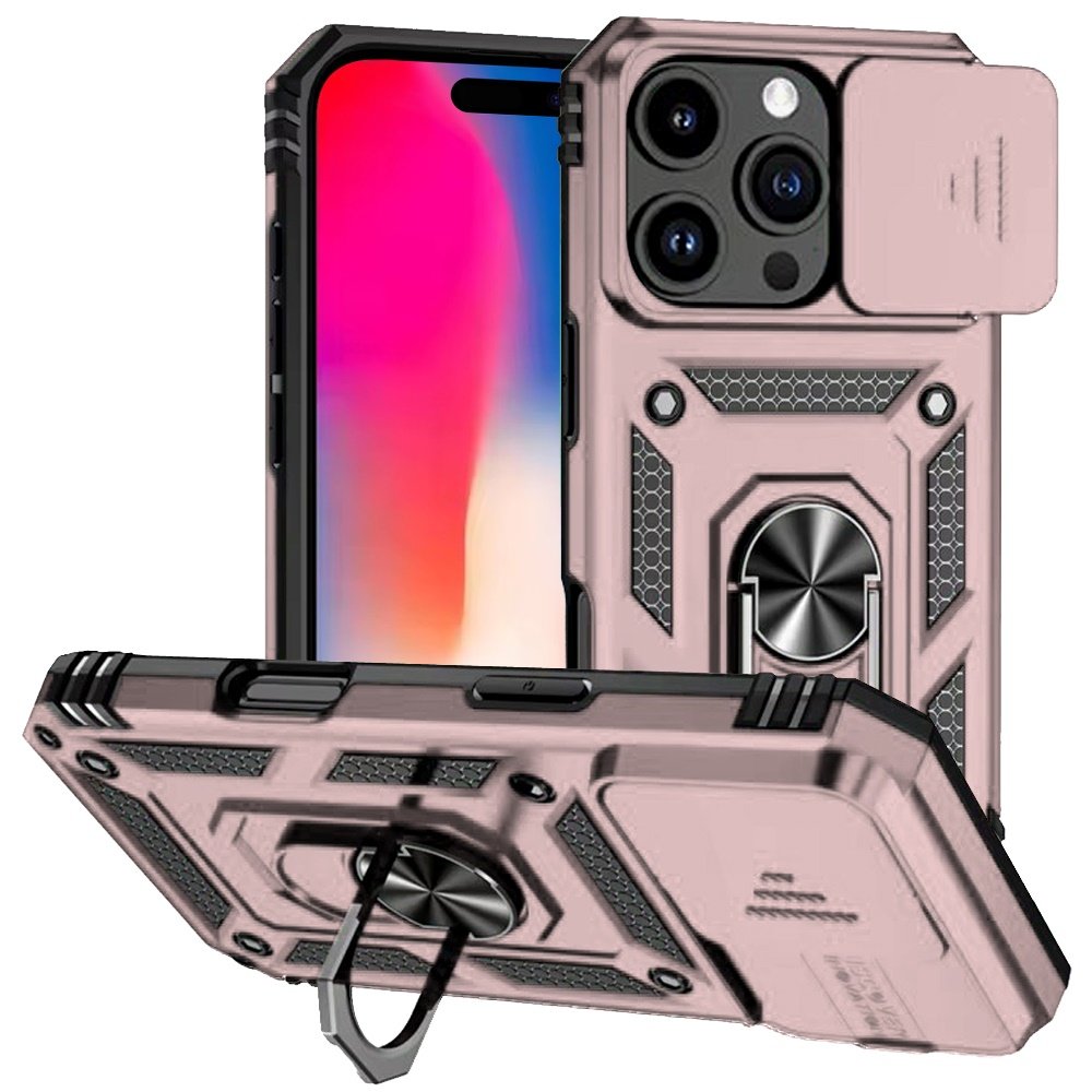 for iphone 16 pro 6.3 inch well protective magentic ring stand camera protective cover case rose gold