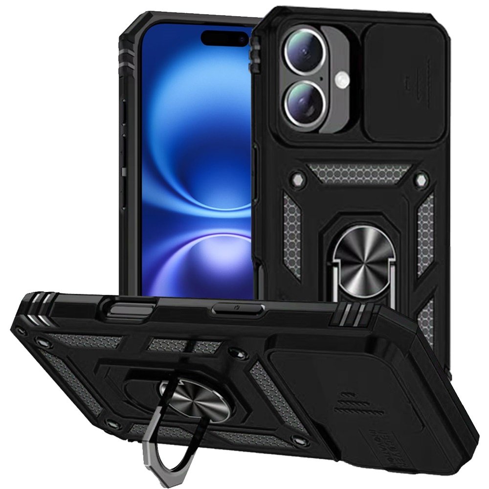 for iphone 17 well protective magentic ring stand camera protective cover case black