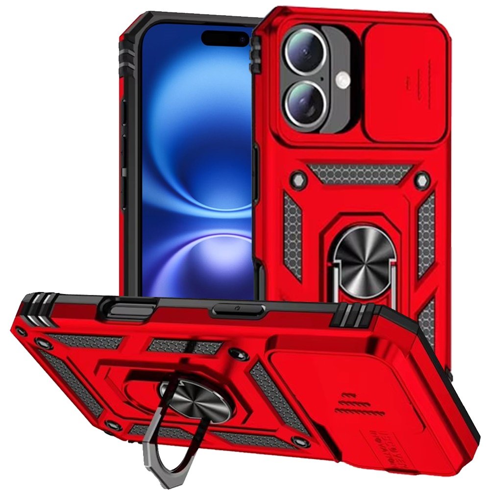 for iphone 17 well protective magentic ring stand camera protective cover case red