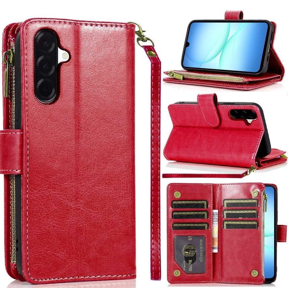 for samsung a17 5g luxury wallet card id zipper money holder case cover red