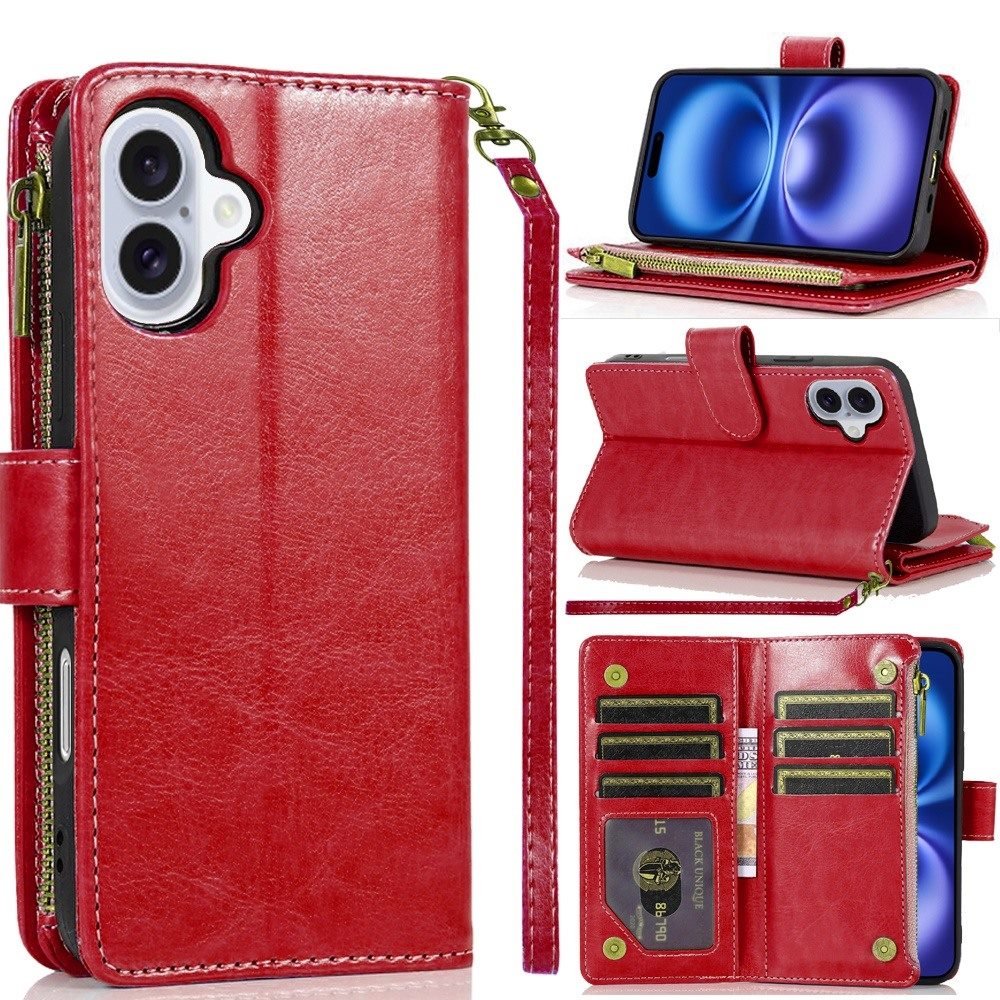 for iphone 17 luxury wallet card id zipper money holder case cover red