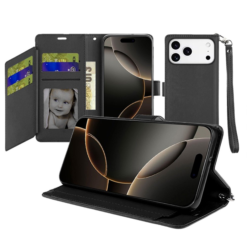 for iphone 17 pro wallet id card holder case cover black