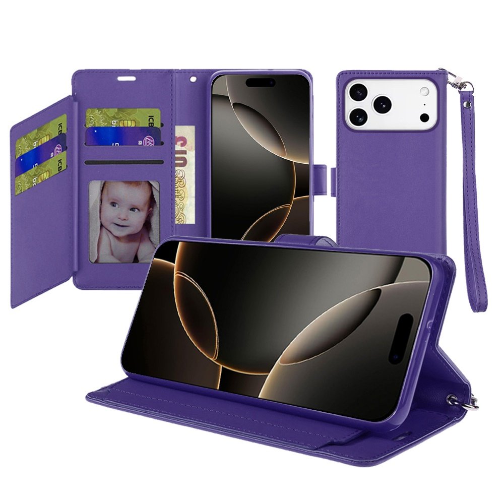 for iphone 17 pro wallet id card holder case cover dark purple