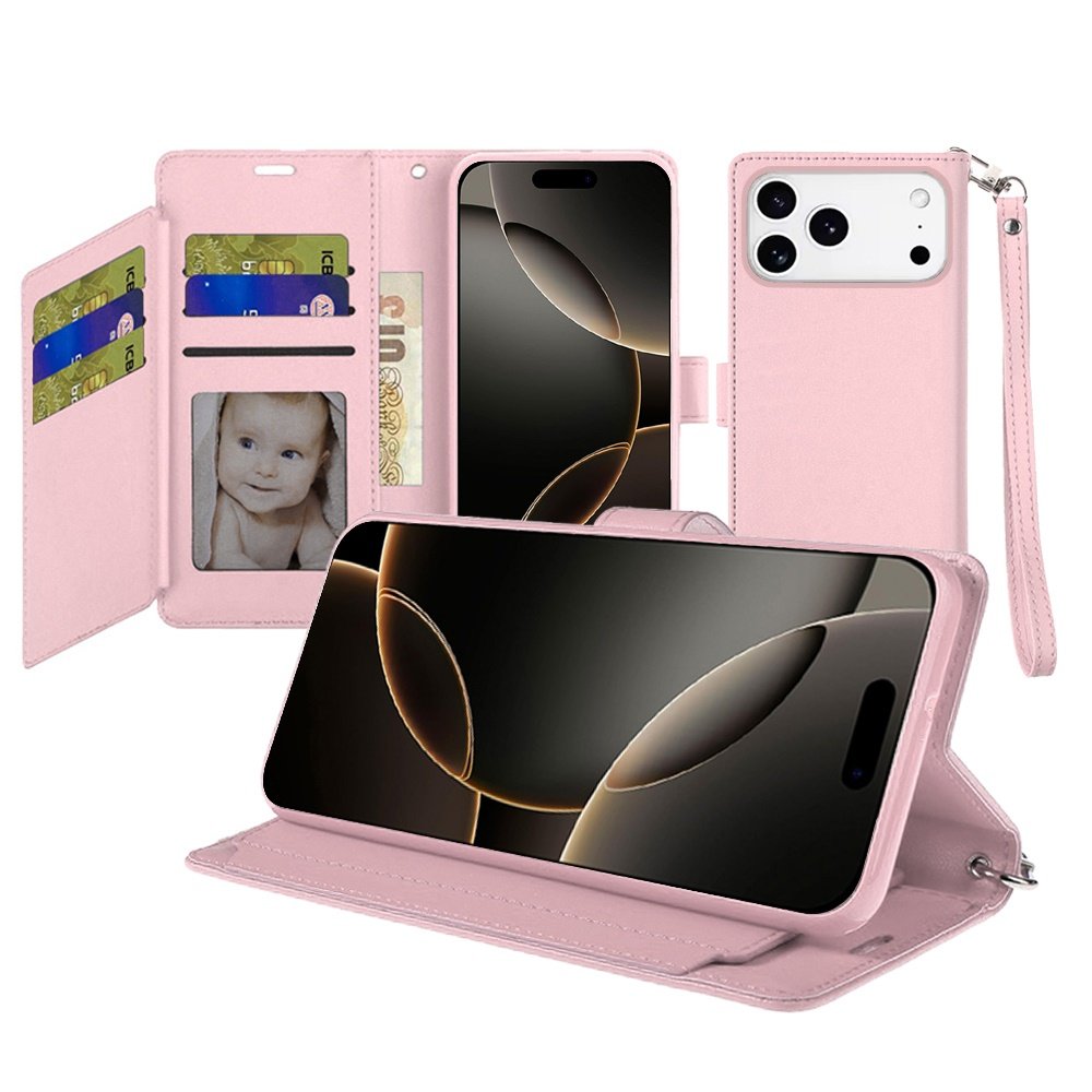 for iphone 17 pro wallet id card holder case cover rose gold