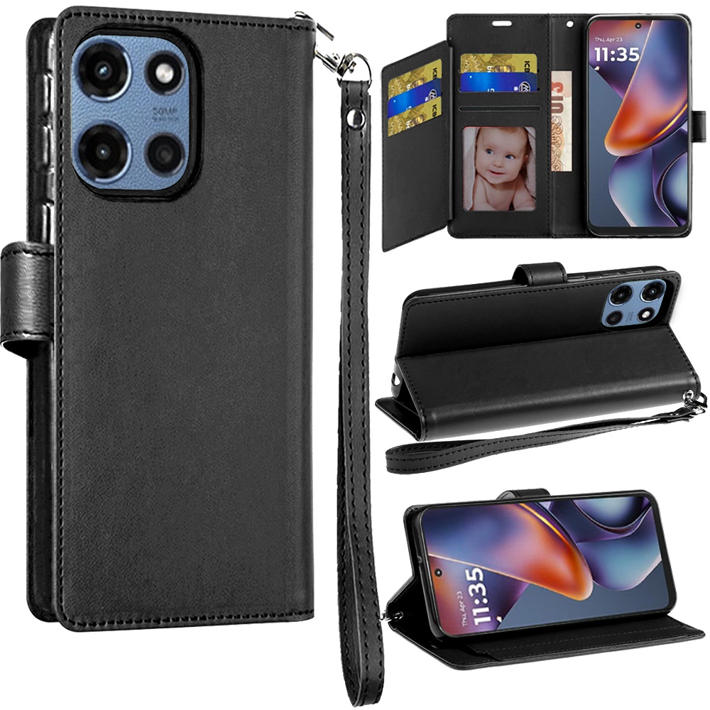 for moto g 5g 2025/2026 g play 2026 wallet id card holder case cover black