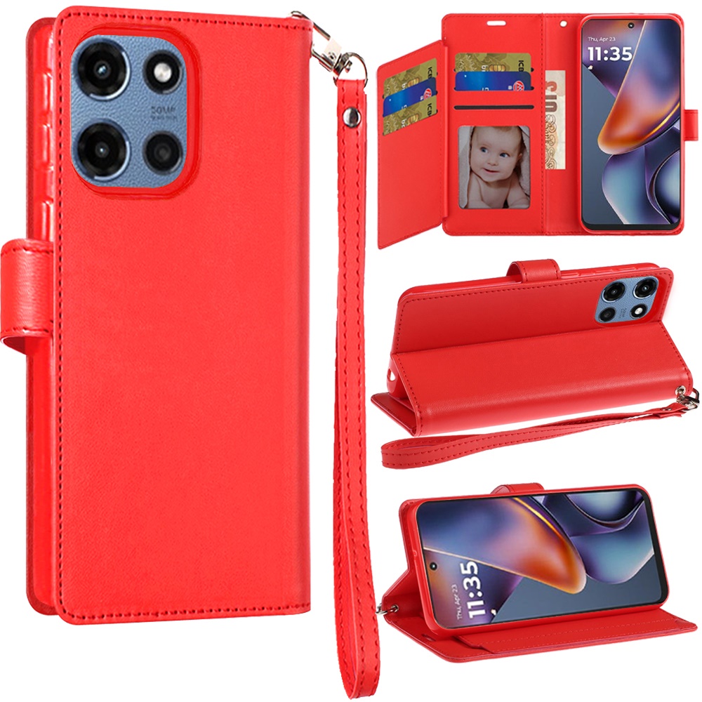 for moto g 5g 2025/2026 g play 2026 wallet id card holder case cover red