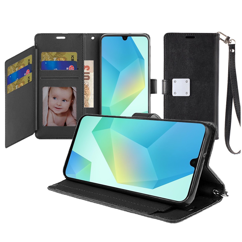 for samsung a16 5g wallet id card holder case cover black