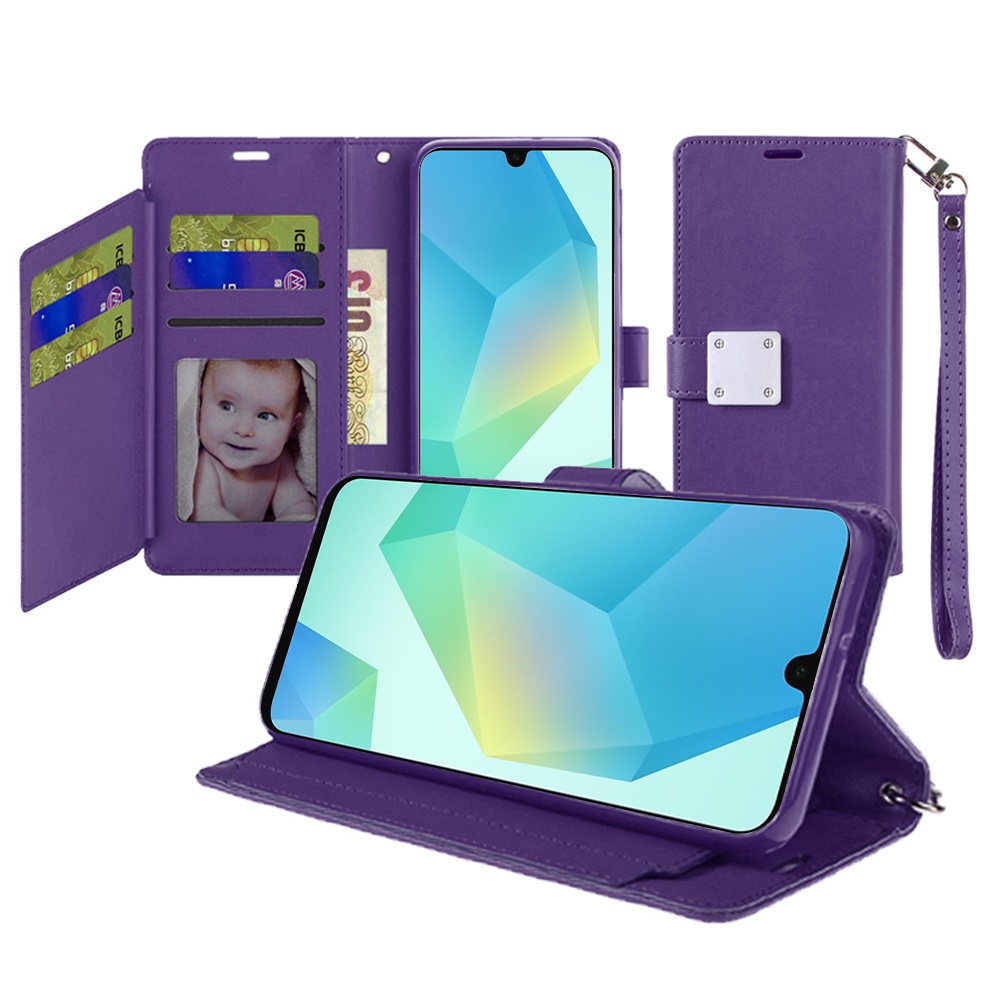 for samsung a16 5g wallet id card holder case cover dark purple