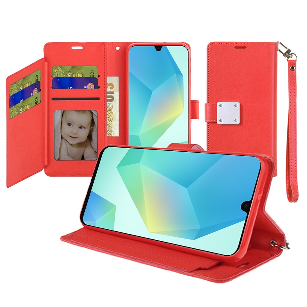 for samsung a16 5g wallet id card holder case cover red
