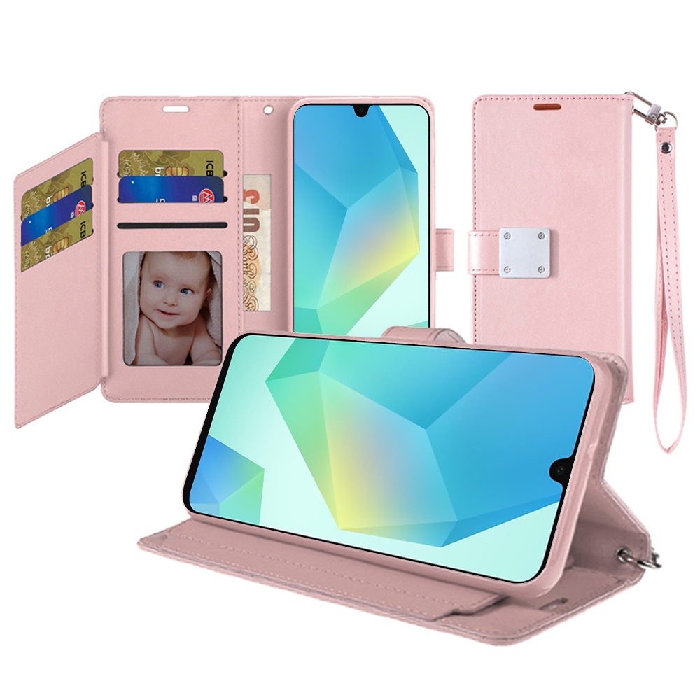 for samsung a16 5g wallet id card holder case cover rose gold