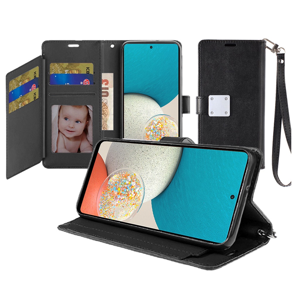 for apple iphone 14 pro max 6.7" wallet id card holder case cover black