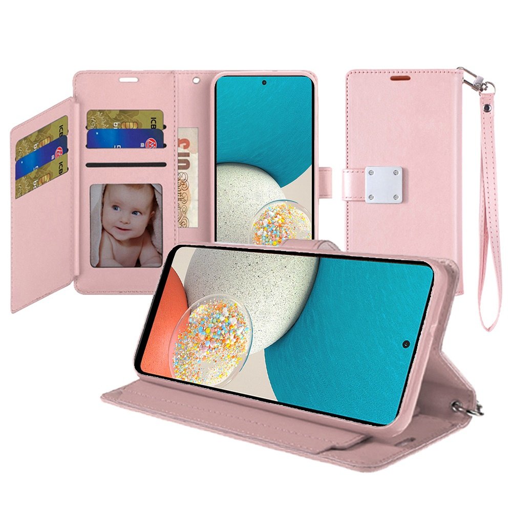 for iphone 15 wallet id card holder case cover rose gold