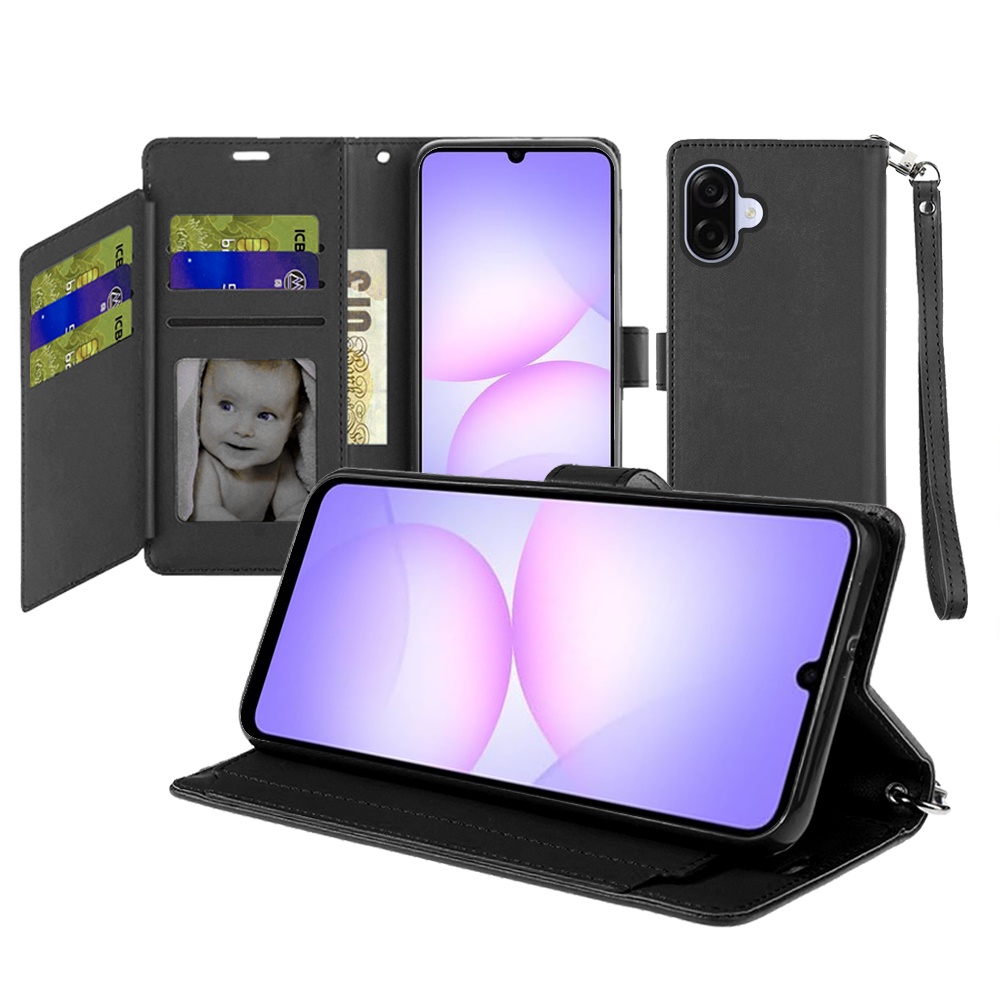 for samsung galaxy a07 wallet id card holder case cover black